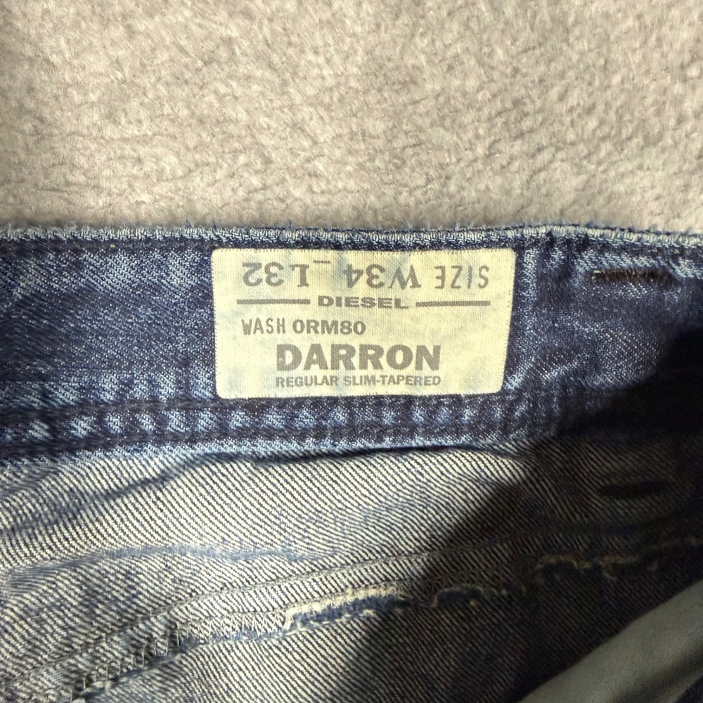 Diesel Darron Regular Slim Tapered Jeans Mens 34x31 Blue Wash ORM80 Button Fly - Picture 8 of 16